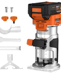 Cordless Wood Router With Brushless Motor, Six Speed Settings From Ten Thousand To Thirty Thousand RPM, 2.5Ah Battery, No-Cord Handy Pocket-Size Trimmer Tool With 1/4-Inch And 3/8-Inch Collets, Great For Detail Work And Cabinet Making.