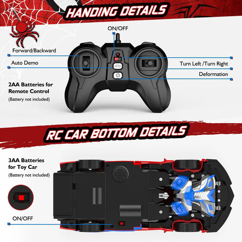 Diagram showing One Button Transform RC Car That Switches To Rad Robotic Mode Two Point Four Ghz Remote with batteries needed