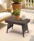 Portable Folding Wicker Table With Steel Frame For Outdoor Use Easy To Clean Weather Resistant Rattan Coffee Table on patio