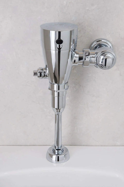 M-Power Sensor Flush Valve For Commercial Restrooms One And A Half Inch Water Closet Retrofit Chrome Model 8310SR35 With AccuSet Piston Tech Self Cleaning Filter Battery Powered Electronic Flush Valve Built Tough No Fuss, chrome wall-mounted flush valve