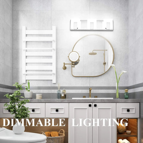 Three Lights Dimmable Modern LED Vanity Light for Bathroom Up And Down Wall Mount Frosted White Acrylic Chrome Finish above mirror