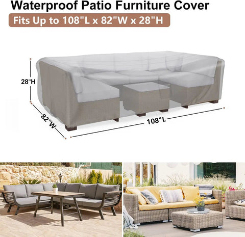 Heavy Duty Waterproof Patio Furniture Covers For Outdoor Sectional Sofa Sets And Table And Chair Sets Fits Up To 6-8 Chairs 108 In L By 82 In W By 28 In H All Weather Protection Year Round