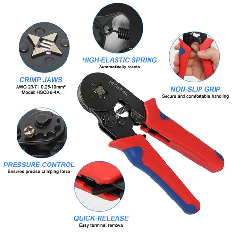 All In One Crimping Tool Kit With 1800 Ferrules, Self Adjusting Ratchet Crimper, Eight Ferrule Sizes From AWG 22 To 7 (0.5-10mm2)