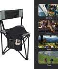 2 Pack Go-To Folding Tripod Camping Chairs With Backrest, black steel chair, cup holder, suitable for camping, fishing, picnics