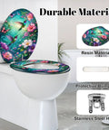 Round Vibrant Hummingbirds Butterflies Chinoiserie Colorful Toilet Seat with resin material and stainless steel hinge, showcasing floral design.