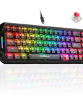 65 Percent Mechanical Gaming Keyboard With Hall Effect Magnetic Switches And Lightning Fast Rapid Trigger Featuring Adjustable Actuation Zero Lag 8000Hz Polling Buttery Smooth RGB Backlight on a glossy surface.