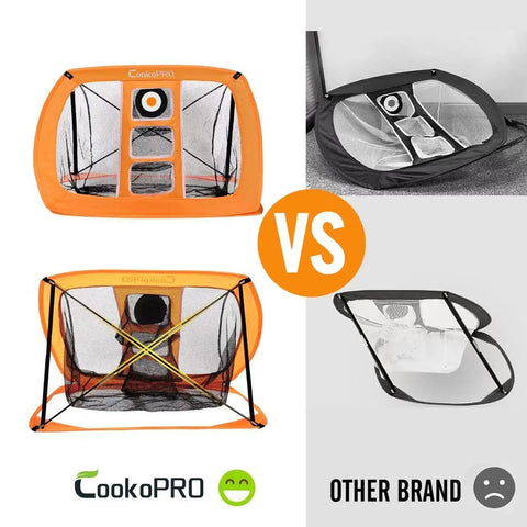 Comparison of Smart Portable Golf Chipping Net Set With Pop Up Net and Other Brand on white background