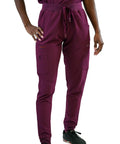 Women's Slim High Waisted Jogger Scrub Pants Yoga Style Nursing Uniforms Wine Color Buttery Soft Healthcare Workwear Go To Gear For All Day Flex And Pro Vibes close-up view with pockets