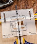Straight Up Precision Large Quadrant Hinge Mortise Template Router Jig For Door Mortising Smooth Acrylic Guide on workbench
