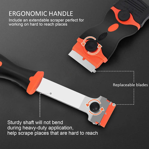 Heavy Duty Window Scraper Tool Set 3 Pack With 50 Plastic Blades And 30 Metal Blades For Taking Off Labels And Stickers, Tint And Grease From Windshields, Glass, Appliances And More
