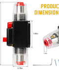 Heavy Duty 60A Manual Reset Inline Fuse Packing Knockout Overload Protection For Car Audio Stereo Solar Inverters And Rvs dimensions 3.8in x 1.65in x 0.78in.