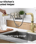 APPASO Gold Kitchen Faucet with Pull Down Kitchen Faucets showing 20-inch hose and 360-degree rotation in a modern kitchen.