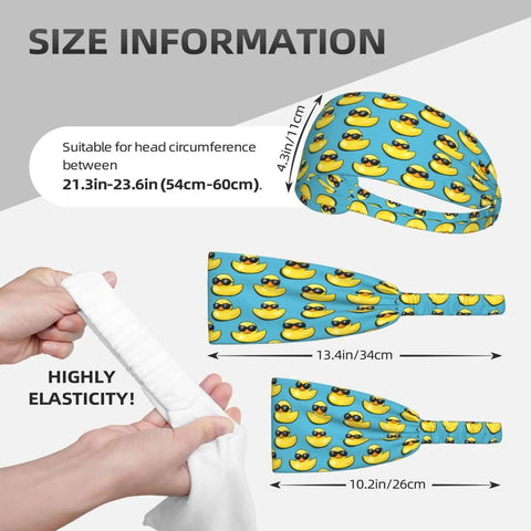 Sunglasses Print Headbands For Women And Men Moisture Wicking Sweat Bands displayed with size and elasticity information