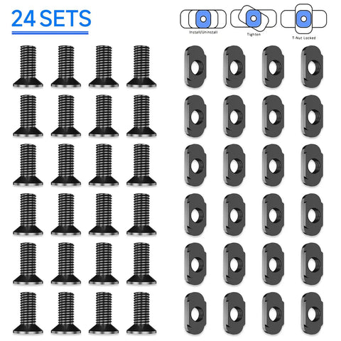 24 Piece M-LOK Screws And Nuts Replacement Kit With Allen Wrench For Rails And Mounts, shown with 24 screws and T-nuts.