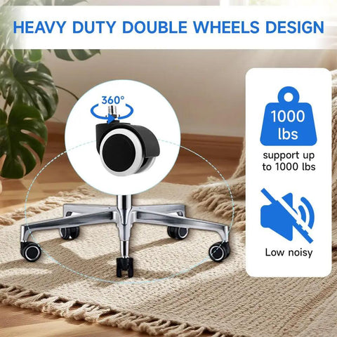 Five Piece Replacement Office Chair Wheels Set, Universal Casters For Study Chairs showing heavy duty double wheels