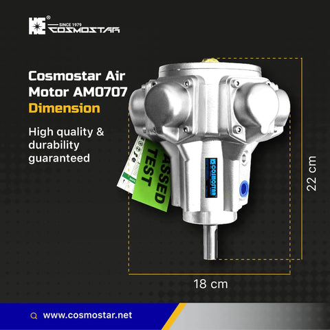 Cosmostar Air Motor AM0707 with dimensions, high quality and durability tested, for Half HP Bung Mount Pneumatic Agitator