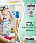 Pro Grade Digital PD Meter For Pupillary Distance 45 To 82mm Handheld Pupilometer With Precision Sensor next to child playing with glasses