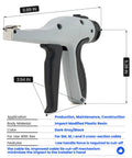 Ergonomic Cable Tie Gun For Heavy Duty Zip Ties Featuring Adjustable Tension Control, shown from side with measurements.