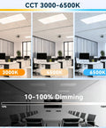 1 Pack 2x4 LED Flat Panel Light 70W 7700LM Recessed Ceiling Fixture with CCT 3000K to 6500K dimming from 10 to 100 percent in office