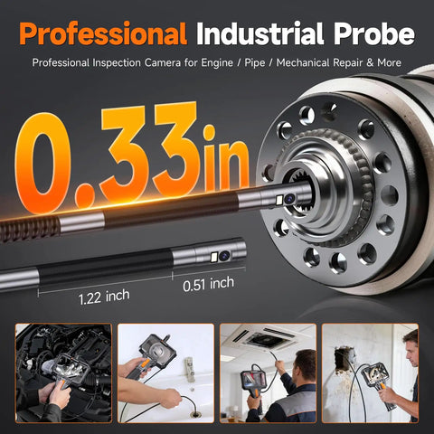 Dual Lens Articulating Borescope With 1080P Endoscope Camera, Two Way Flex Probe, 5.3ft Semi Rigid Cable For Engines, Pipes, HVAC Ducts And Industrial Equipment See Hidden Damage Clearly. 0.33 in probe for engine and pipe inspection