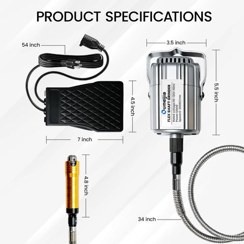 Beast 1200W Flex Shaft Rotary Tool With 30000 RPM Variable Speed, 46 Piece Accessory Kit And Foot Pedal, product specifications chart