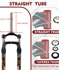 Diagram of Fat Tire MTB Front Suspension Fork 26 Inch, 100mm Travel, 135mm Spacing, 9mm QR, showing straight tube and frame details.