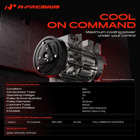 Badass Ac Compressor With Clutch For Subaru Xv Crosstrek 2014 2015 Dkv10z Oe Replacement showing pulley and specifications.