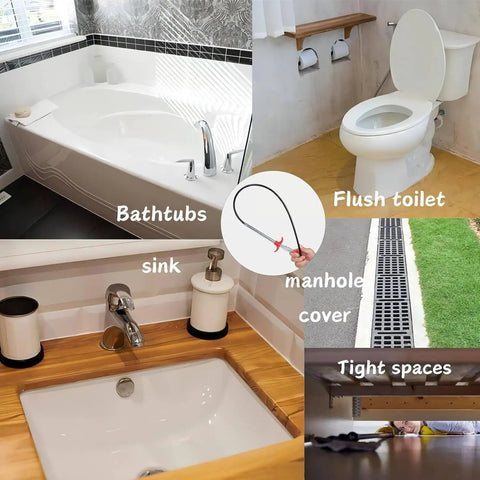 Drain Snake 61 Inch Flexible Grabber Reacher Tool For Hair And Clog Removal In Home Sinks Bathrooms Tubs Toilets And Gutters Easy Reach Drain Cleaner For Tight Spaces And Hard To Access Pipes