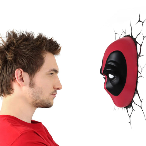 Man faces Deadpool 3D Deco Light Mask Wall Decor Cordless Battery Operated Led Night Light with Sticker on wall