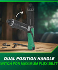 Cordless Screwdriver Kit 3.6V with dual position handle showing straight and pistol grip on a wooden table.
