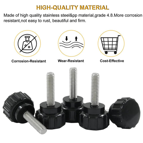 10Pcs M4 X 15Mm Knurled Thumb Screws Set Black Galvanized Iron Clamping Knobs Screw On Type Grip For CNC Machines