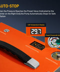 Close-up of 4500 PSI PCP Air Compressor For Airguns And Paintball Tanks with LED temperature and pressure gauge display, auto-stop feature.