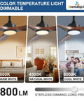 52 Inch Outdoor Ceiling Fan With Light Three Blade Modern Walnut Vibe Dimmable LED Lighting Remote Ultra Quiet DC Motor Reversible For Year Round Comfort Timer Perfect For Patios Decks And Outdoor Living Areas featuring warm, natural, and cool light settings
