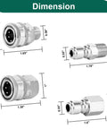 Power Town 3/8 in stainless steel quick-connect pressure washer fittings set of four; male and female NPT adapters.