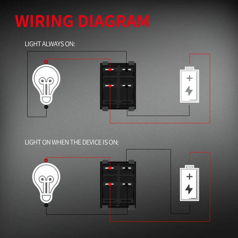 Wiring diagram for Beefy 30A 250V DPST rocker switch with red illuminated indicator 4 pin for 120V or 240V use heavy duty toggle.