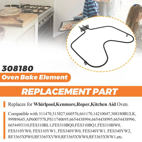 Upgraded 2600W 240V Oven Bake Element Replacement For Whirlpool And Kenmore Ovens, Rock Solid WP308180 Fit, Heating Element