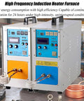 Heavy Duty 15KW High Frequency Induction Heater Furnace Built Like A Tank Water Cooled Forge for metal annealing, with control panel and cooling tubes.