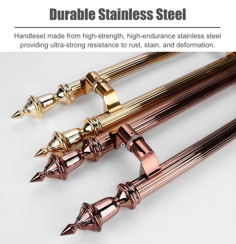 Vintage Style Stainless Steel Barn Door Handle Set For Front And Back Doors With Back To Back Pull And Push Design Cabinet Handles And Sliding Door Grip Hardware Built To Last, shown in durable metallic finishes.