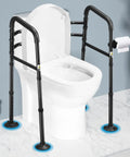 Universal Toilet Safety Rail With Adjustable Height And Width, 4 Non Slip Suction Cups, Heavy Duty Grab Bar You Can Count On, 350 Lbs Load Capacity, Includes Paper Towel Rack, For Elderly And Handicap, Black product image