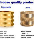 Comparison of brass and aluminum hose connectors, showcasing quality of Garden Hose Adapter Set 3/4 Inch Brass GHT Double Female Swivel Connectors