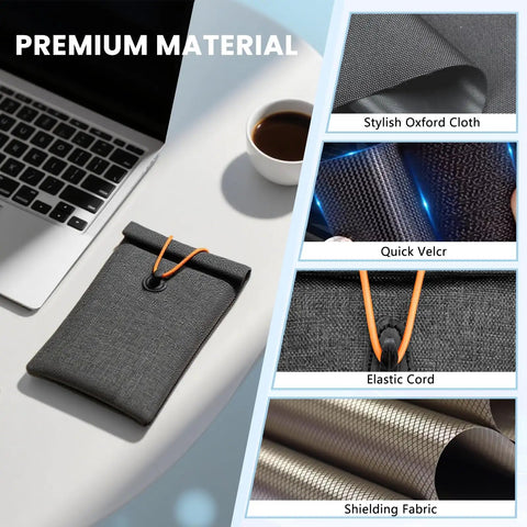 Go Dark Faraday Bags For Phones 2 Pack signal blocking pouch with oxford cloth, velcro, elastic cord, and shielding fabric