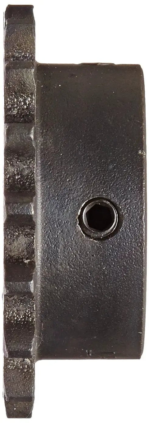 Side view of Three Eighths Inch Pitch Roller Chain Sprocket For Series 35 Seventeen Tooth Hardened Teeth Bored To Size Type B Hub