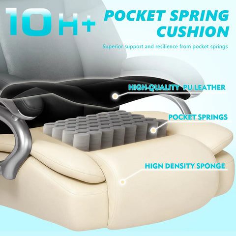 Close-up of pocket spring cushion in Big And Tall Office Chair 500 Lb Capacity Heavy Duty Desk Chair with breathable leather