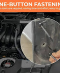 Close-up of Heavy Duty Nylon Cable Tie Buckle Set 50 Pack with Self Locking Zip Ties used on car panel, UV resistant