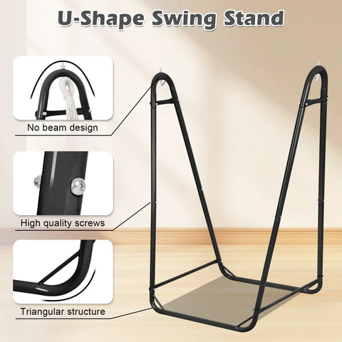 U Shaped Stand Hammock Chair With Cotton Swing Seat And Side Pocket, Heavy Duty Metal Frame features detailed view of design