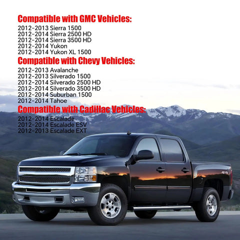 E85 Gas Cap Replacement For 2012 2013 2014 Trucks And SUVs GT347 20962524 shown with compatible GM vehicle list