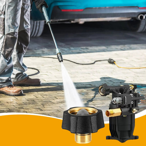 Brass and Anodized Aluminum Pressure Washer Water Inlet Fitting 3/8 NPT Male To 3/4 GHT Female Adapter Two Pack with hose