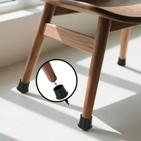 Chair with black rubber caps shown, 10 Pack White Round Rubber Chair Leg Caps 1/2 Inch Inner Diameter Vinyl End Covers Soft Touch