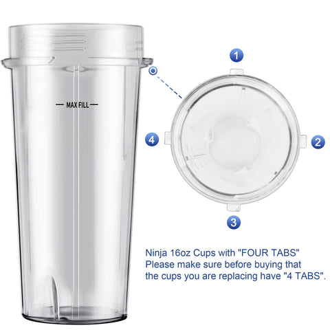 2 Pack Blender Replacement Parts For Single Serve 16 Oz Cups With Sip And Seal Lids Built To Last And Dishwasher Safe Eco Friendly Plastic Durable And Reliable Fits 1100W And 1500W Blenders