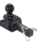 Three In One ATV UTV Trailer Hitch Mount With Two Inch Ball And One Quarter Inch Rise For Tow Straps Fits One And One Quarter Inch Receiver Includes Clevis Mount Hole Ready To Roll, black steel